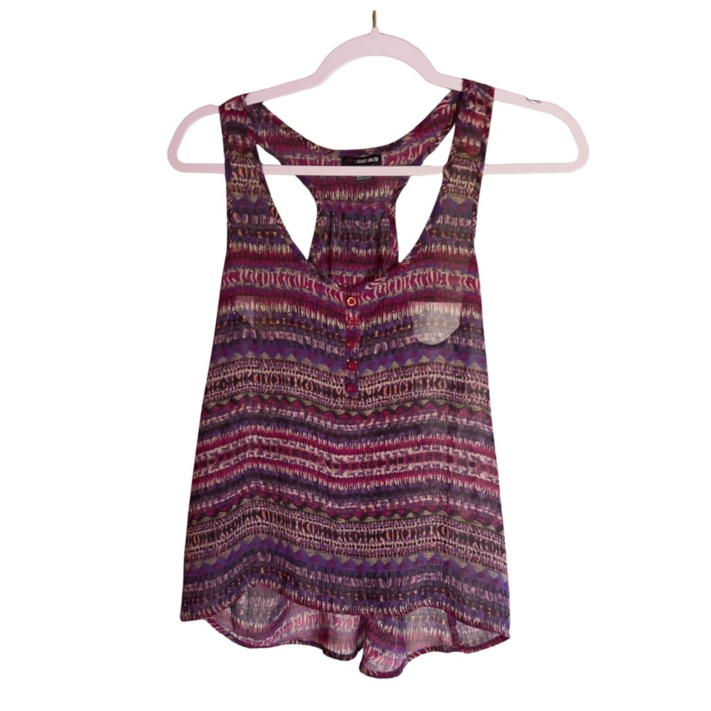 Vintage Echo Unltd Women Purple Print Racer Back Tank Top Sz S-2000s Street Wear